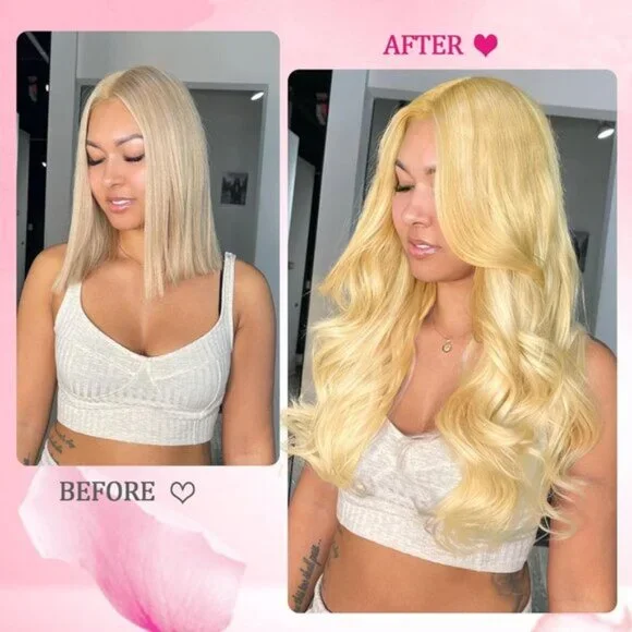 New Clip-In Hair Extensions 120g 8pcs Blonde Kinky Straight Human Hair 20 #613